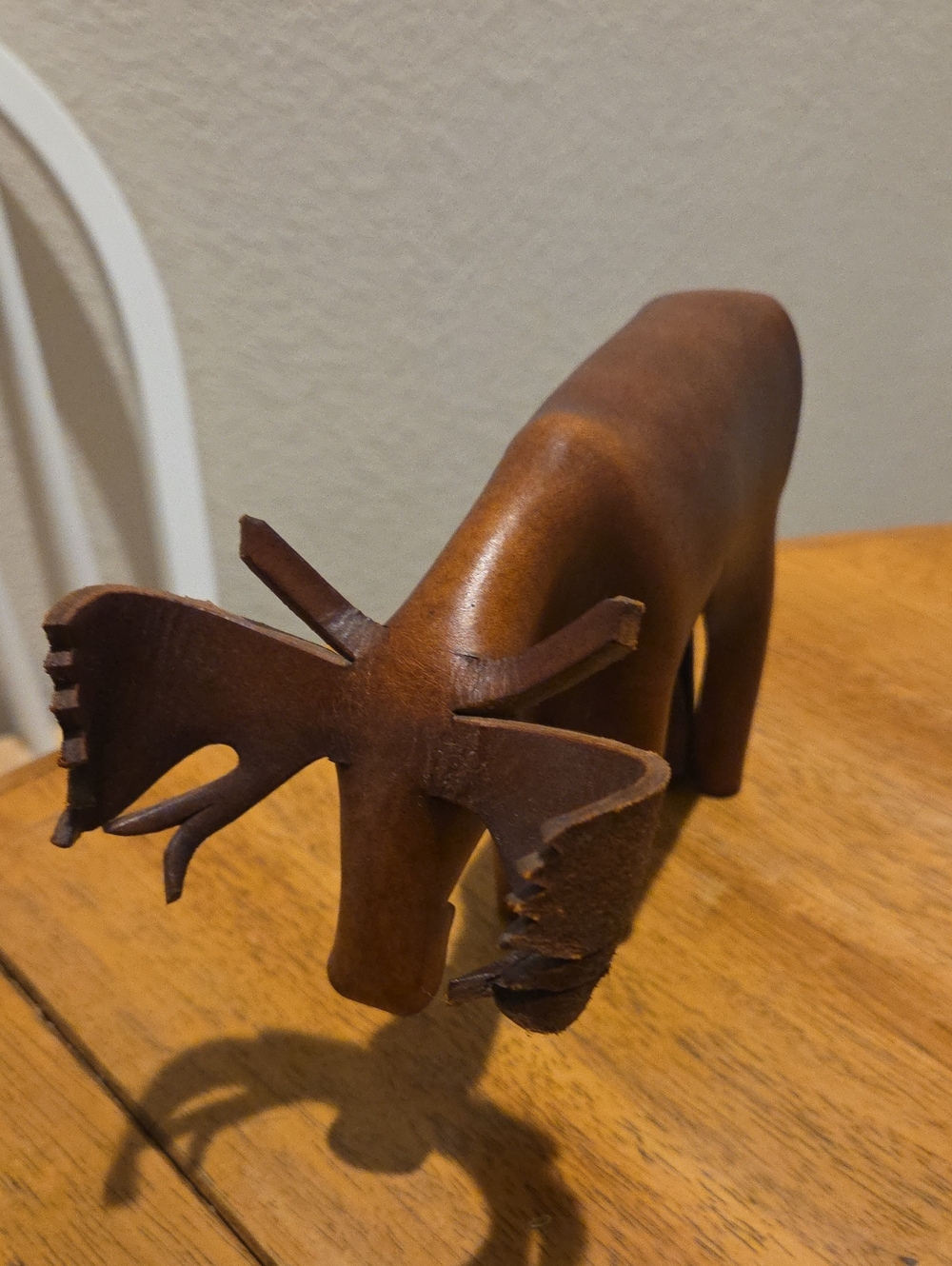 Handcrafted Leather Moose Figurine - Brown